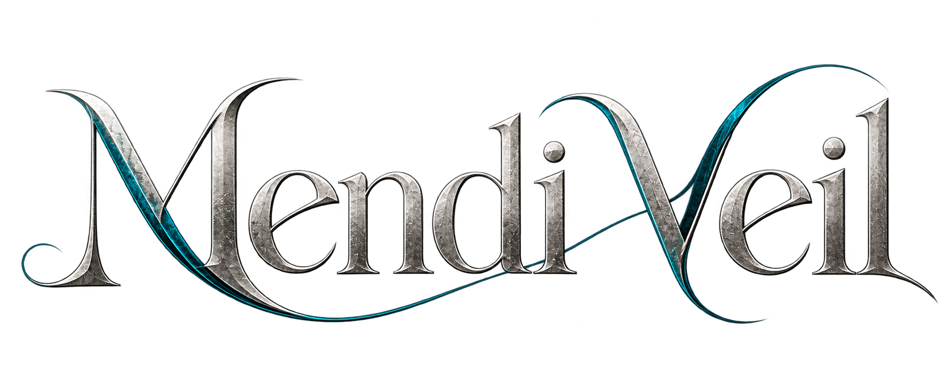 Mendi Veil in silver lettering with teal flourishes